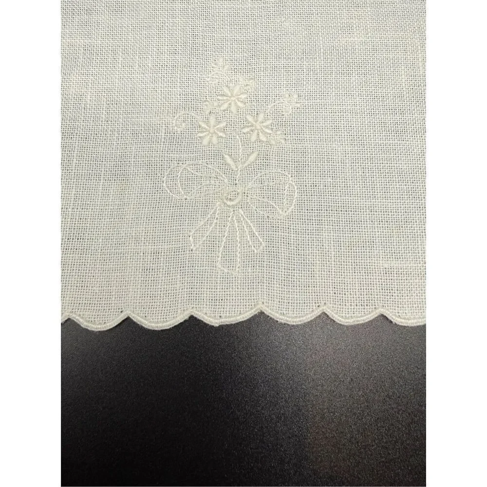 Linen Cocktail Napkins Set of 6 White On White Floral Embroidery 5.5” X 8”